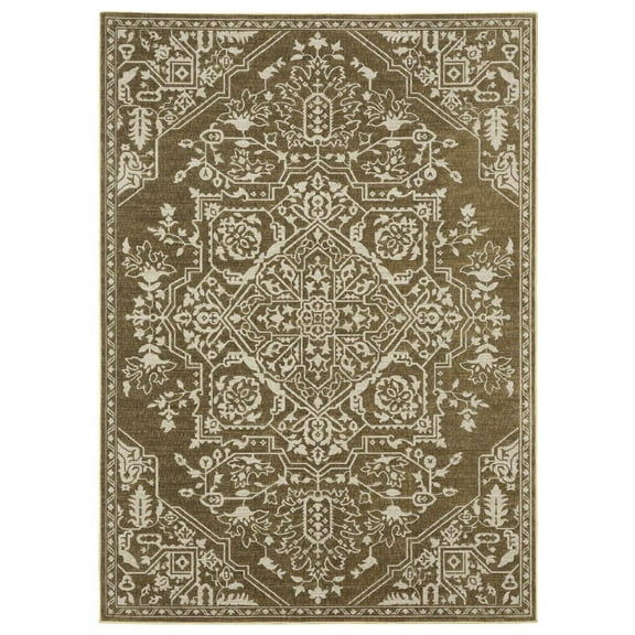 Oriental Weavers Intrigue Area Rug - INT11 - 6'7" x 9'6" - in Gold/ Beige - Vintage Inspired, Stain Resistant, Family and Pet Friendly , Dining, Living Room Rug