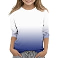thumbnail image 2 of ZACPNCV Kids Three-Quarter Sleeve Shirts Gradient Crewneck Pullover Basic Tees Daily Tees Blouses Spring Summer Clothes Dark Blue 11-12 Years, 2 of 5