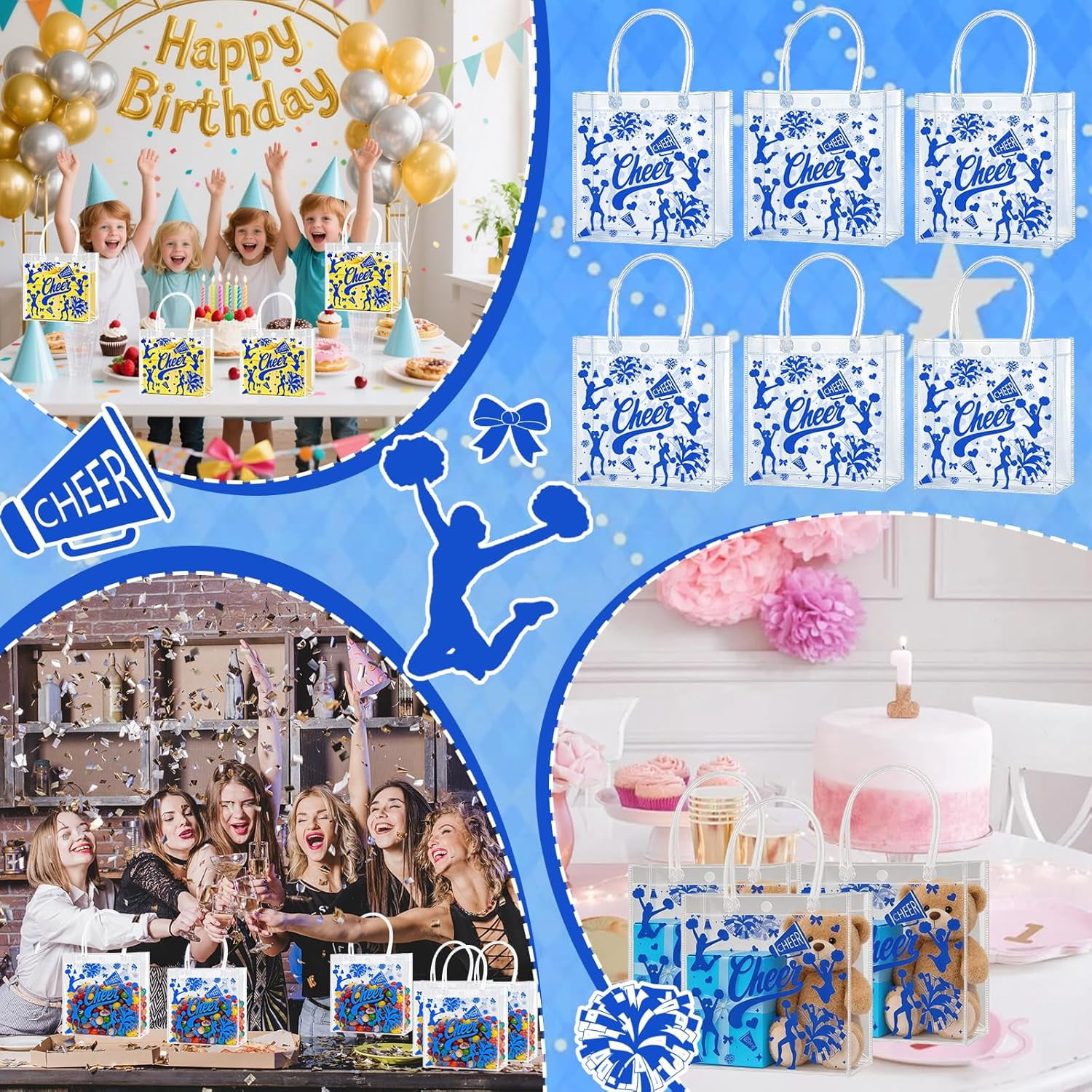 24 PCS Football Goodie Bags Double-Sided PVC Clear Bag Snack Candy Treat Gift Bags with Handle for Super Bowl Party Supplies Football Party Favors Birthday Holiday Decorations