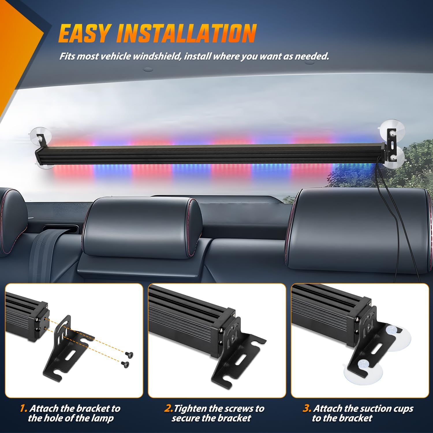Nilight 144LED Traffic Advisor Strobe Light Bar with Red Blue Emergency Warning Lights Hazard Interior Front/Rear Windshield Flashing