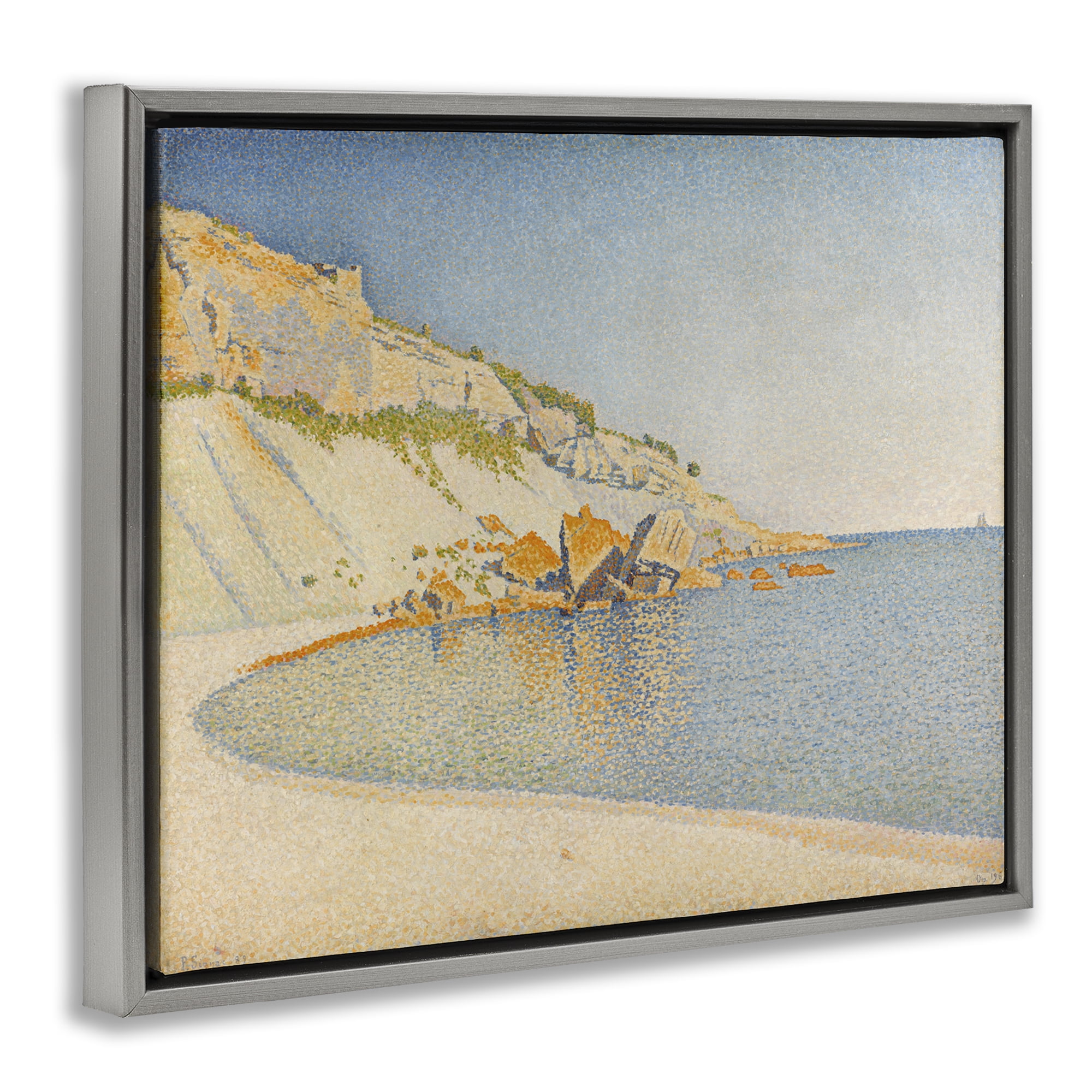 Stupell Industries Classical Paul Signac Painting Landscape & Nature Painting Gray Floater Framed Canvas Art Print Wall Art, 21 x 17