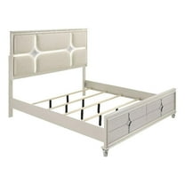 Olivia Queen Panel Bed LED Headboard Pearl White