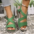 thumbnail image 2 of Rokment Women's Orthopedic Wedges Sandals Fashion Casual Leather Open Toe Crooss Band Ankle Strap Platform High Heels Strappy Dress Sandals for Woman Green Size 6.5, 2 of 5