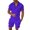 Purple, variant on 2 Piece Short Sets for Men Summer Beach Outfits Striped Texture Zipper Shirts & Shorts Casual Vacation Set