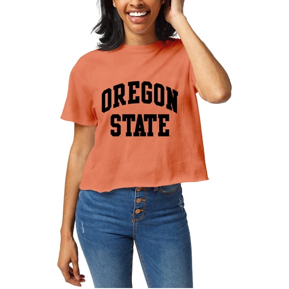 Women's Official League Orange Oregon State Beavers Clothesline Cropped T-Shirt