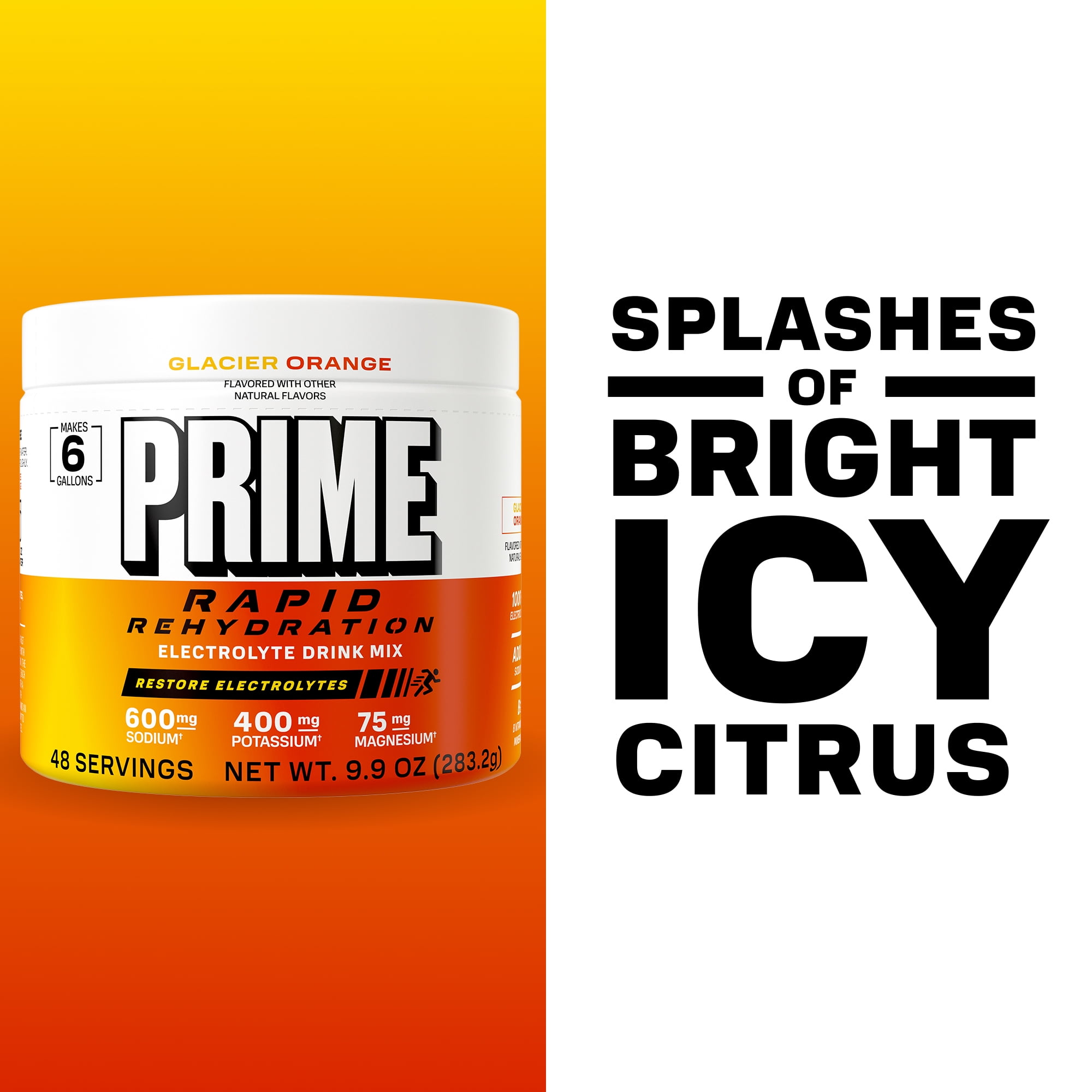 Prime Rapid Rehydration Powder, Glacier Orange, 48 srv, Tub