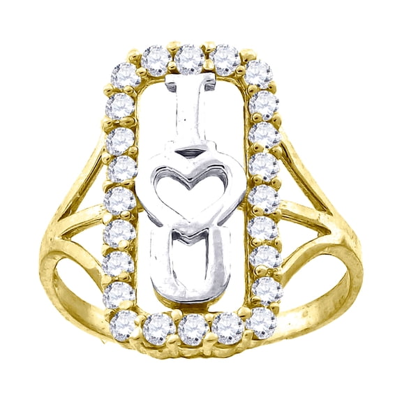 10k Gold Womens Two-tone Cubic Zirconia I Love You Heart Band Ring Statement Ring for Women and Men