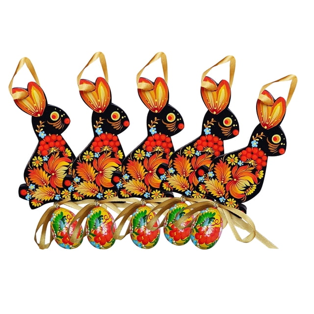 LSLJS Wooden Hanging Easter Tree Decoration -Laser Cut -Egg Rabbits Bunny Cute, Decorative Hanging Ornaments