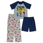 Pokemon Boys Pajamas 3pc PJ Set Kids Sleepwear, 6-12, Grey