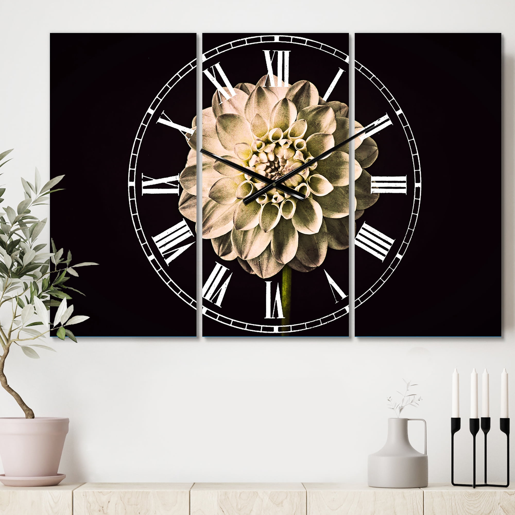Designart 'Isolated Dahlia Flower in Black' Traditional Wall Clock