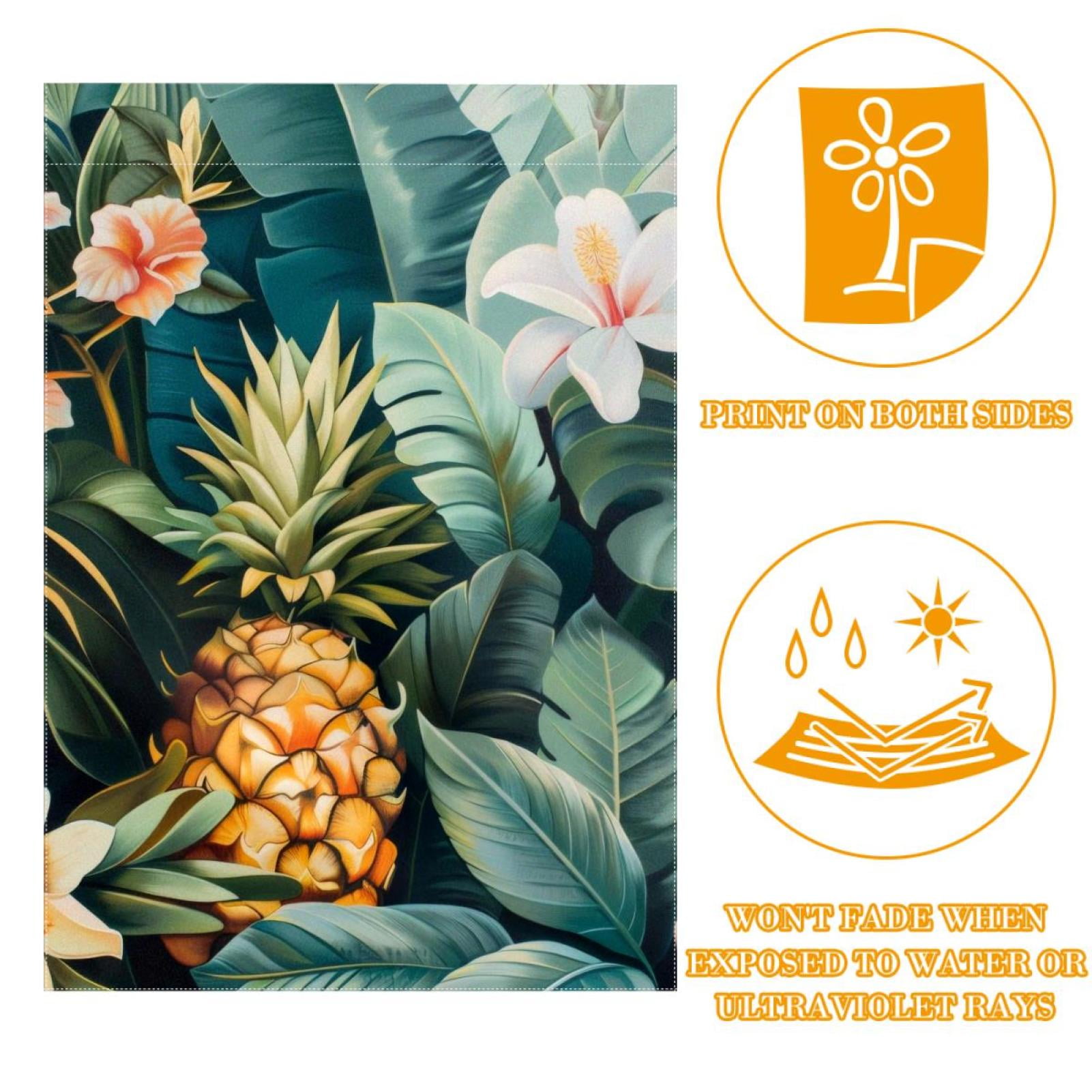 Welcome Tropical Plants Pineapple Flowers Garden Flag, Vertical Double Sided Small House Flag, Yard Farmhouse Outdoor Deck Veranda Lawn Decor 28x40 Inch