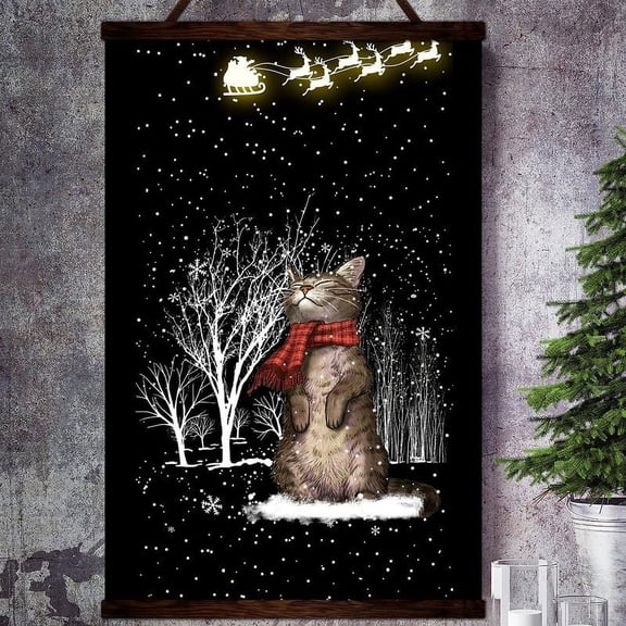 Cat Christmas Warm Reindeer Wishes Satin Poster Wall Art Decor 11 x 17 Inch Poster
