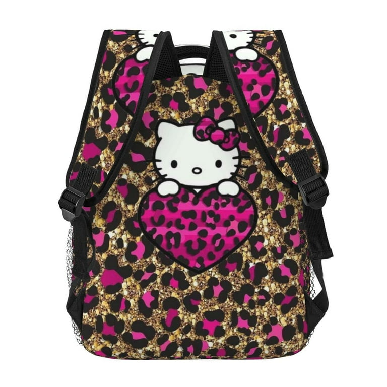 Hello Kitty Pink Leopard Cartoon Casual Backpack Laptop Student