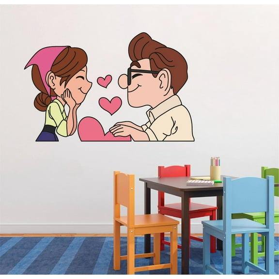 Carl Ellie Love Up Movie Cartoon Characters Decors Wall Sticker Art Design Decal for Girls Boys Kids Room Bedroom Nursery Kindergarten House Home Decor Stickers Wall Art Vinyl Decoration (8x10 inch)