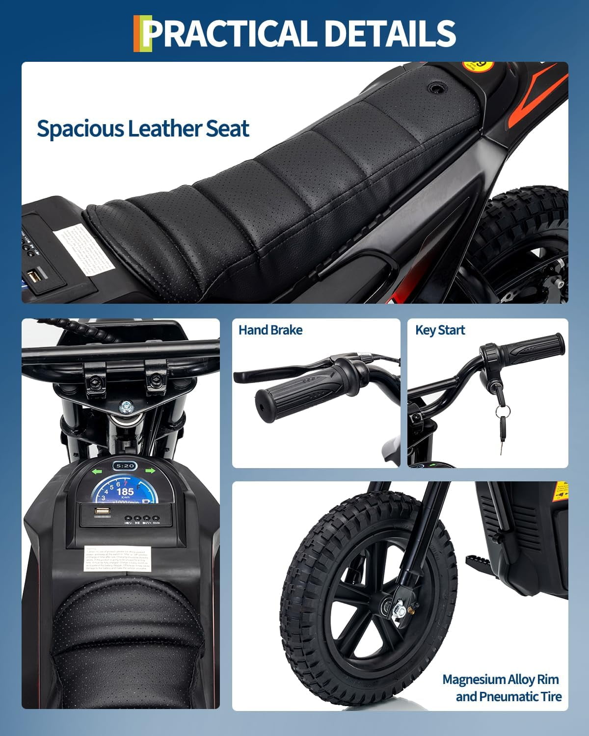 Rugerasy 24V Electric Dirt Bike,Ride on Motorcycle with Rear Wheel Suspension,12 Miles Range,Twist Grip Throttle,Rubber Tire,Birthday & Xmas Gifts,Black