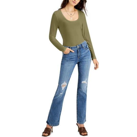 INC International Concepts Petite Scoop Neck Top Mountain Moss PS