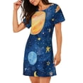 thumbnail image 2 of Honeii Planets And Stars1 Print Women's Loose Short Sleeve Nightgown, Soft Cotton Sleepwear, Comfy Loose Fit Pajama Dress for Sleep and Lounge, 2 of 6
