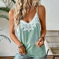 thumbnail image 5 of FRSASU Women's V Neck Lace Tank Tops Summer Stripe Color Block Casual Sleeveless Shirts Tops Green, 5 of 9