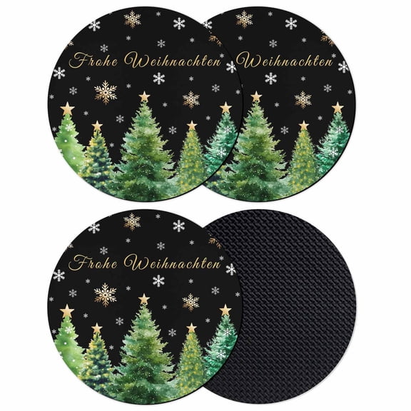 Black Christmas Coasters Set of 4, Absorbent Coasters for Drinks, Winter Xmas Trees Snowflake Holiday Coaster for Desk Coffee Table Protection, Home Decor House Warming Gifts 4"