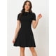 thumbnail image 4 of Elegante vestido de cuello con lazo para mujer, color sólido, dobladillo con volantes, manga corta, vestidos de columpio Negro L, 4 of 6