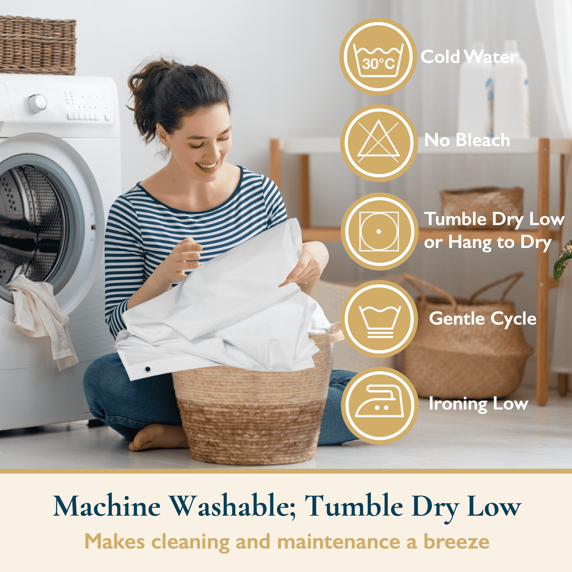 ComfiTime Shower Curtain/Liner with Hooks – 2-in-1 Mold/Mildew-Resistant, Weighted-Hem Fabric Bathroom Curtain, Water-Repellent TPU Coating, Machine-Washable, Fade-Resistant, White, 72*72