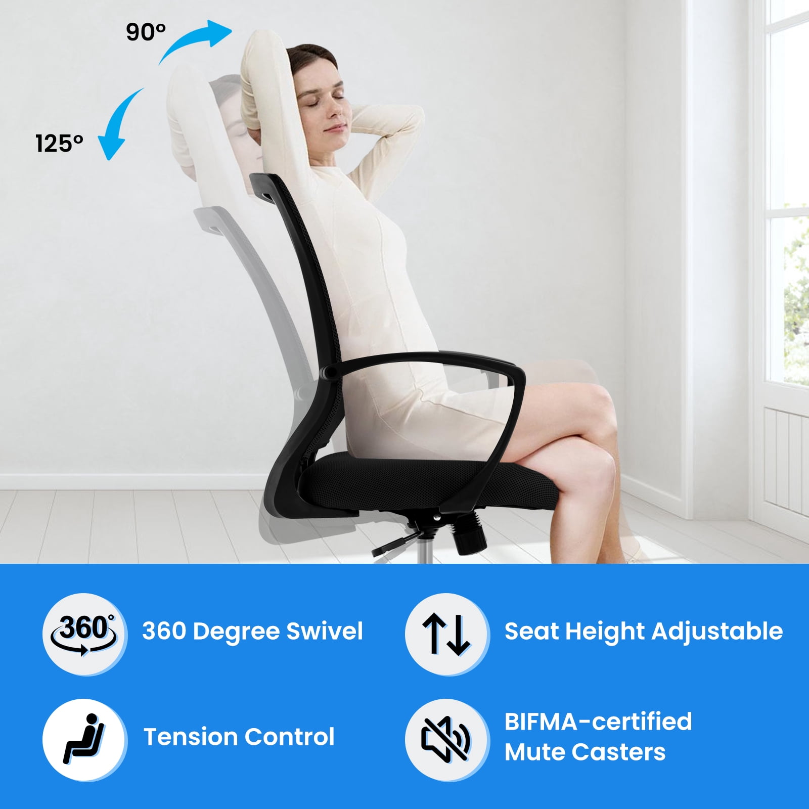 Dkelincs Office Desk Chair Adjustable Mesh Mid Back Office Chair Ergonomic Computer Chair with Lumbar Support & Wheels, Black