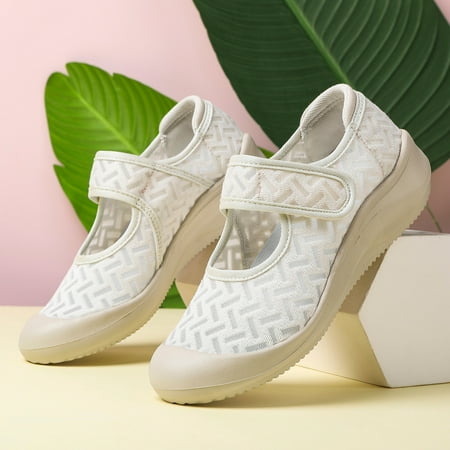 

PEASKJP Golf Shoes Leisure Women s Four Seasons Non-Slip Flat Round Toe Shoes Non-Slip Gym Sneakers for Women Beige 8