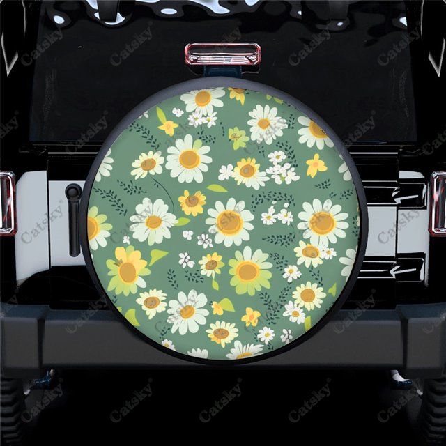 Colorful Floral Daisy Seamless Pattern Polyester Universal Spare Wheel Tire Cover Wheel Covers for Trailer RV SUV Truck Camper