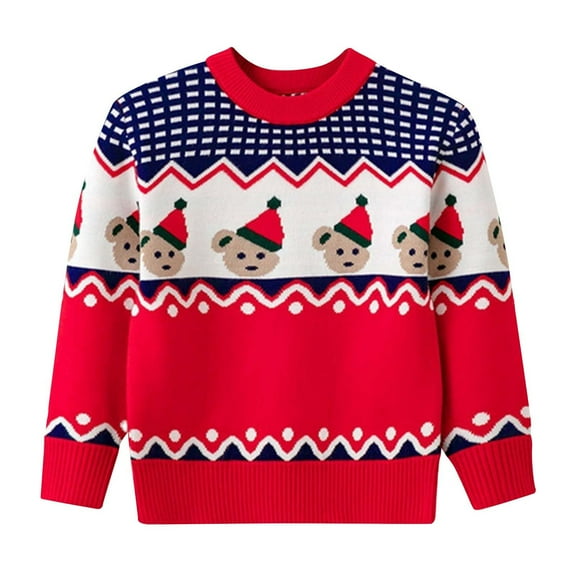 Odeerbi Kids Boys Girls Christmas Sweater Cute Winter Thermal Knit Crewneck Sweater Kids Baby Fall Christmas Pullover Sweater Knitted Bottoming Shirt Kids Clothes Red