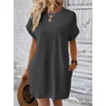 thumbnail image 1 of Vestido corto de verano con bolsillos laterales para mujer, traje de estilo coreano con cuello redondo, cómodo e informal, Color liso, 1 of 5
