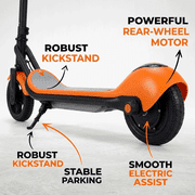 Electric Scooter with Bluetooth Music & Rainbow LED Lights, 3 Speed Modes (Max 9MPH), 110W Powerful Motor E-Scooter for Ages 6-12, Safety Electronic Brake, Best Birthday Gift for Boys & Girls,Orange