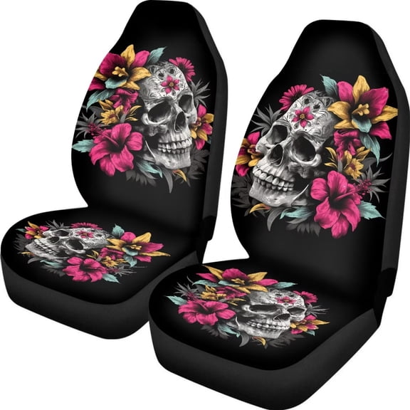 chaqlin Sugar Skull Floral Car Seat Cover Comfortable Vehicle Seat Covers 2 Pcs Set Washable Auto Interior Accessories for Car Truck SUV Van