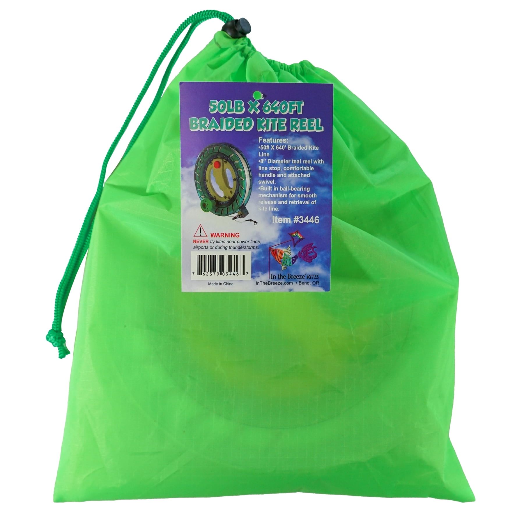 In the Breeze 3446 — 50 LB x 640' 8-inch Braided Line Kite Reel, Green — Kite Flying Accessory — Kite Reel with Line