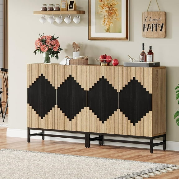 Tribesigns 63" Buffet Sideboard Cabinet with Storage, Vintage Wood Credenza for Living Room, Oak