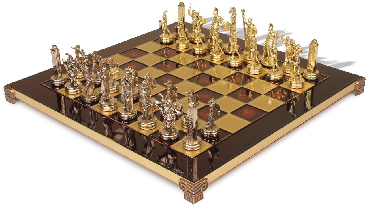 Brown chess Board Brass&Nickel Manopoulos Greek Mythology Chess Set 