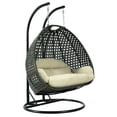 thumbnail image 6 of LeisureMod 2 Person Wicker Egg Chair Outdoor Indoor Bedroom Patio Hanging Lounge Swing Hammock Chairs with Black Stand and UV Resistant Cushions (Taupe), 6 of 13