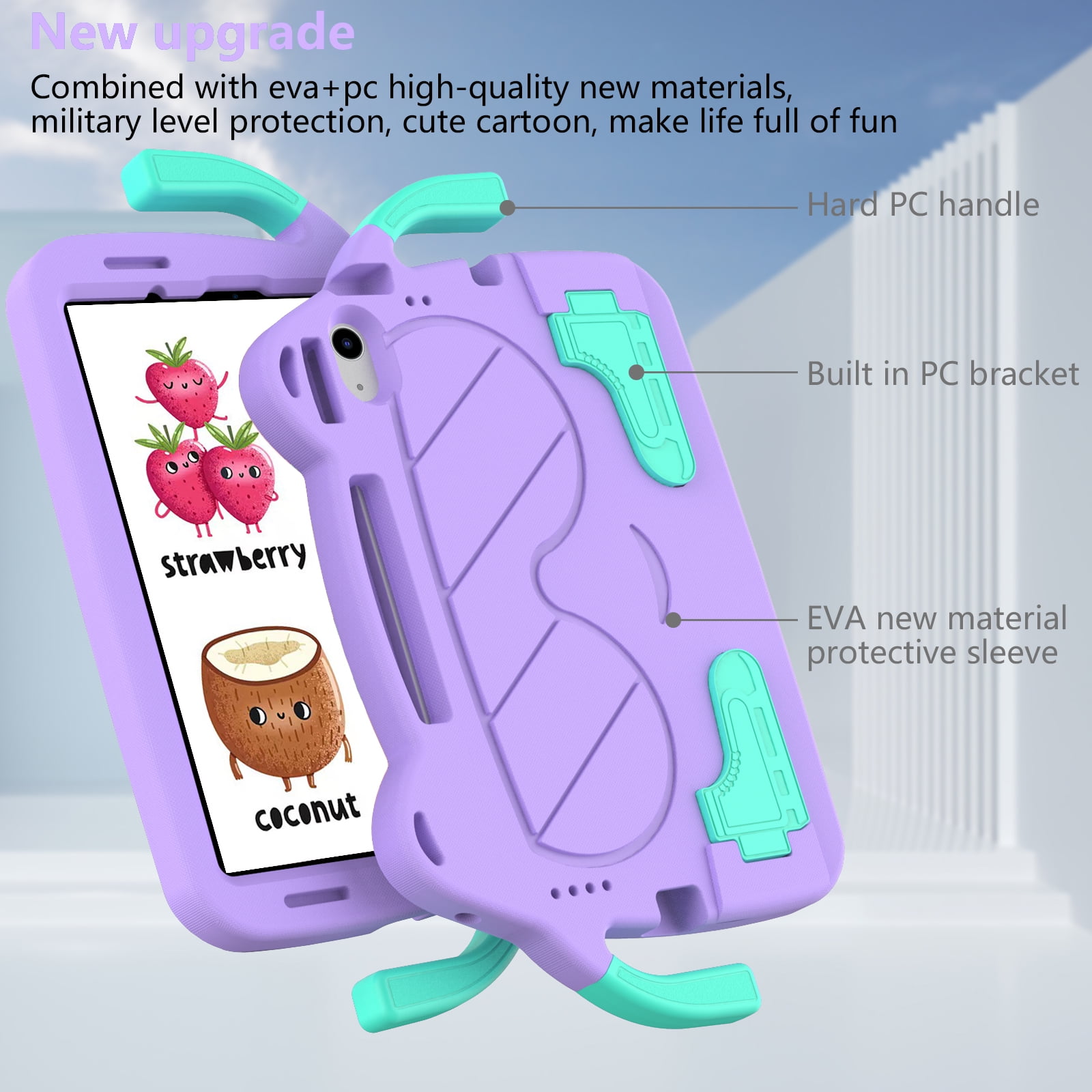 Dteck Cute Kids Case for iPad 10th Generation 10.9 Inch 2022 / iPad Air 5 / iPad Air 4 Silicone Child Proof Boys Girls Case with Built-in Pencil Holder Kickstand Handle Grip for 10.9 Inch iPad,Purple