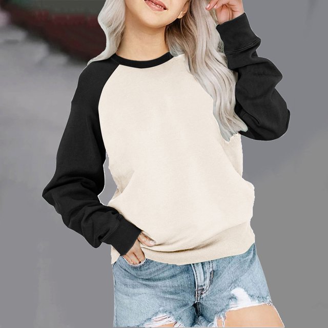 Aboser Chemises à Manches Longues pour Enfants Filles Hauts en Coton Raglan 4-12 Ans T-Shirt Col Rond Unisexe Garçons Filles Pull Ample Basique