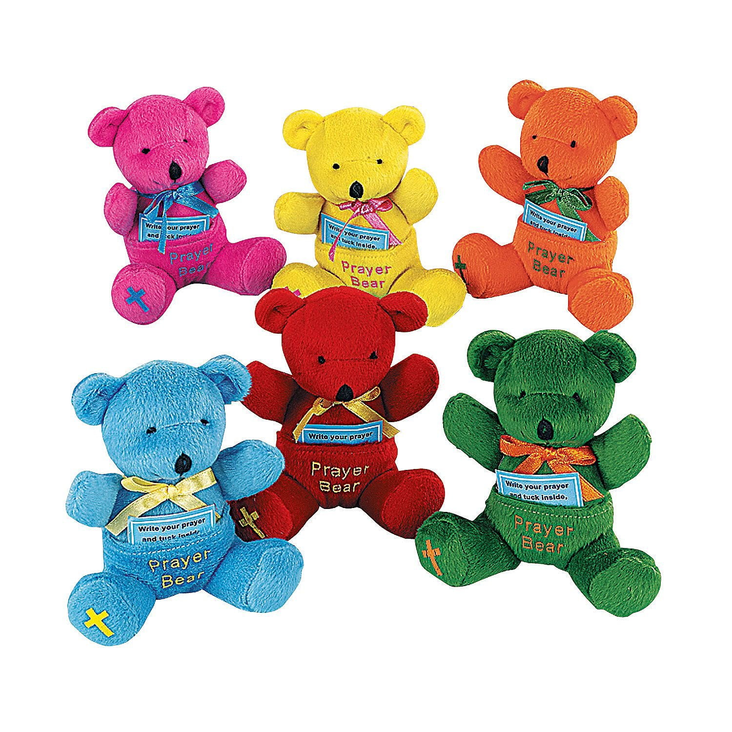 Fun Express 12 Pieces Plush Prayer Stuffed Animal Teddy Bears, Religious Toys and Stocking Stuffers