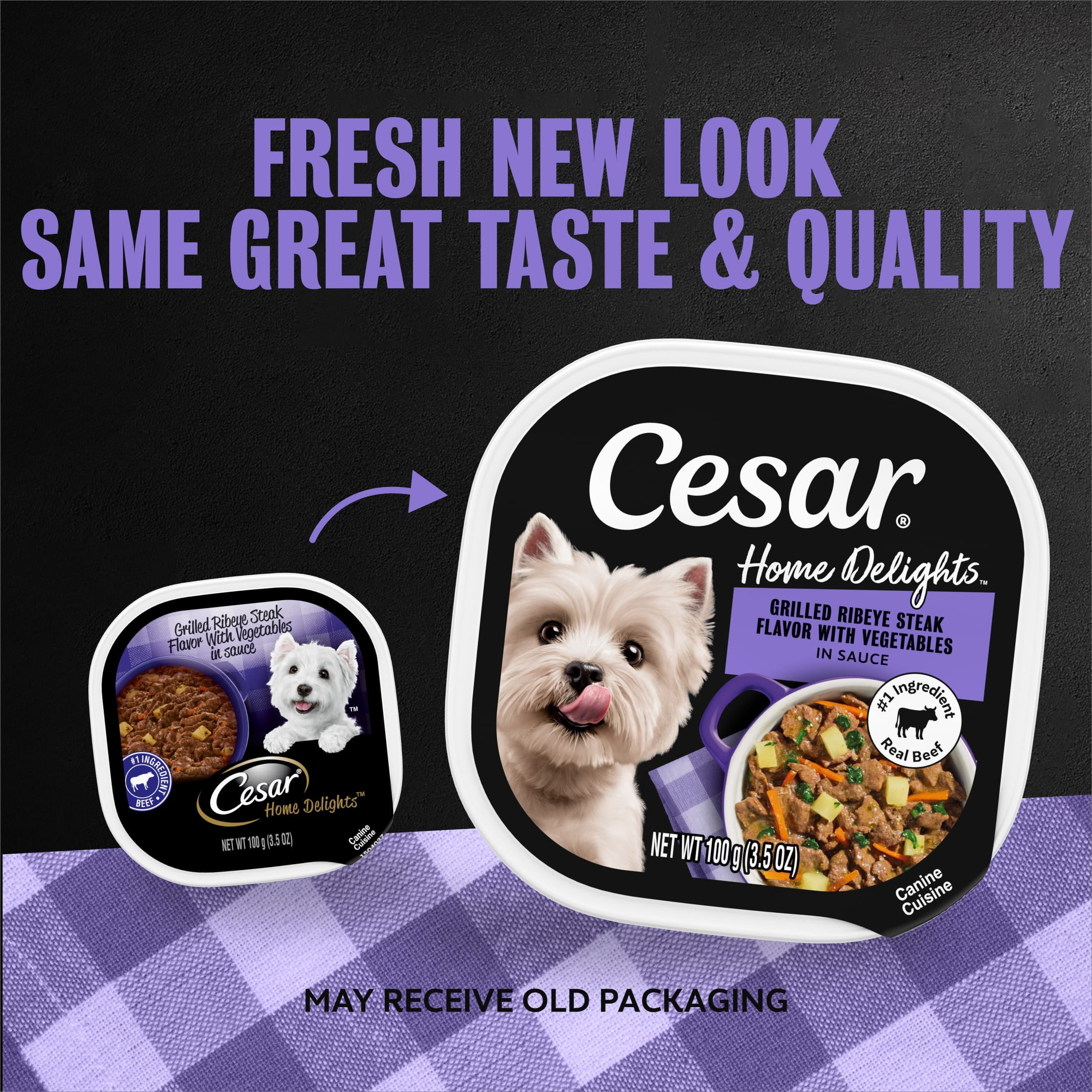 Cesar Home Delights Adult Wet Dog Food, Grilled Ribeye Steak & Potatoes Flavor, 24 Count