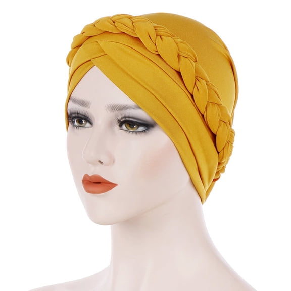 Women Solid Long Braid Hats Turban Slouchy Baggy Hair Head Plaited Wrap Cap