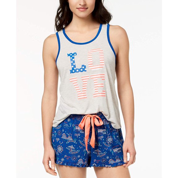 Jenni by Jennifer Moore Contrast-Trim Graphic-Print Swing Tank Top Blue Wispy Gray XS