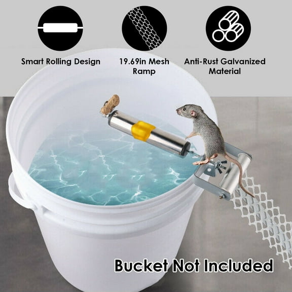 Zorpupoa Mice Rat Mouse Killer, Reusable Rat Trap Bucket Spinner with 20" Mesh Ramp, Silver