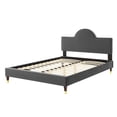 thumbnail image 5 of Platform Bed Frame, King Size, Charcoal Grey Gray, Velvet, Modern Contemporary, Bedroom Master Guest Suite Room, 5 of 10