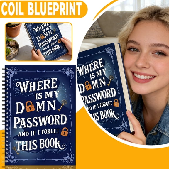 Spiral Password Logbook Internet Address Organizer and Keeper Notebook for Login Information Funny Secure Journal with Lined Pages Blue Cover for Office School Blue