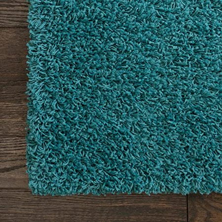 Unique Loom Solo Solid Shag Collection Area Modern Plush Rug Lush & Soft, 5 ft 0 x 8 ft 0, Aqua Blue