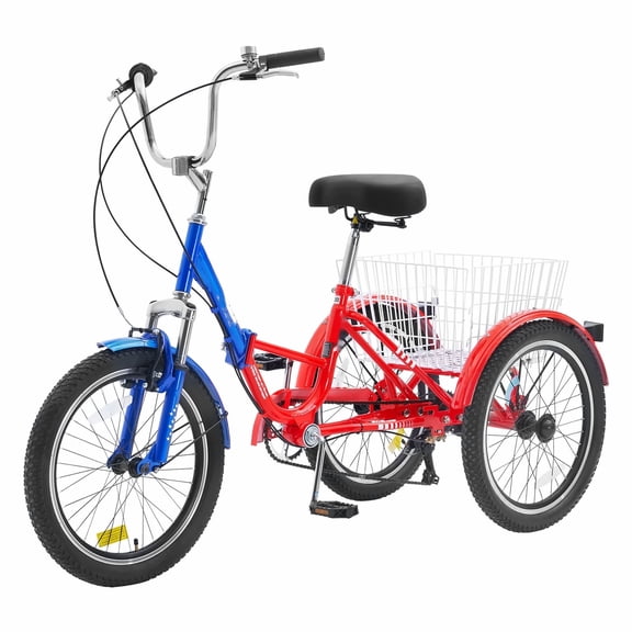 Folding Adult Tricycle 20 Inch 7-Speed, Carbon Steel 3 Wheel Bike with Basket, Adjustable Seat, Cruiser Trike for Women, Men, Seniors - Shopping, Picnic