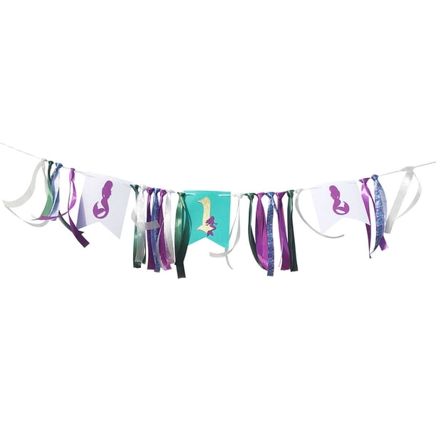 KAKOWELY Pancarta para trona de bebé para fiesta de primer cumpleaños, temática de sirena, pancarta de feliz cumpleaños para niña, decoración para fiesta de trona.