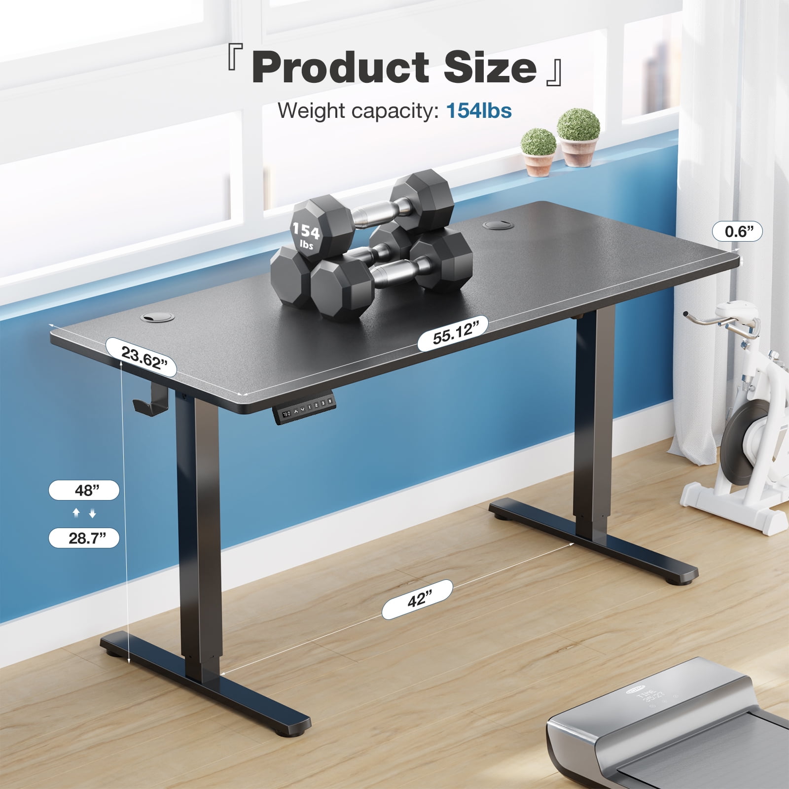 edx Electric Standing Desk, Height Adjustable Desk, 55 x 24 Inches Ergonomic Stand up Desk with Memory Preset and T-Shaped Metal Bracket for Home Office