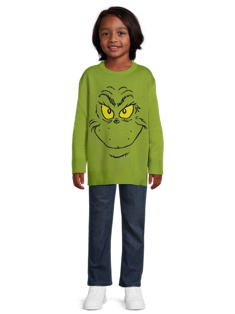 Dr. Seuss Boys The Grinch Holiday Sweater XS-2XL, Cozy Knitted